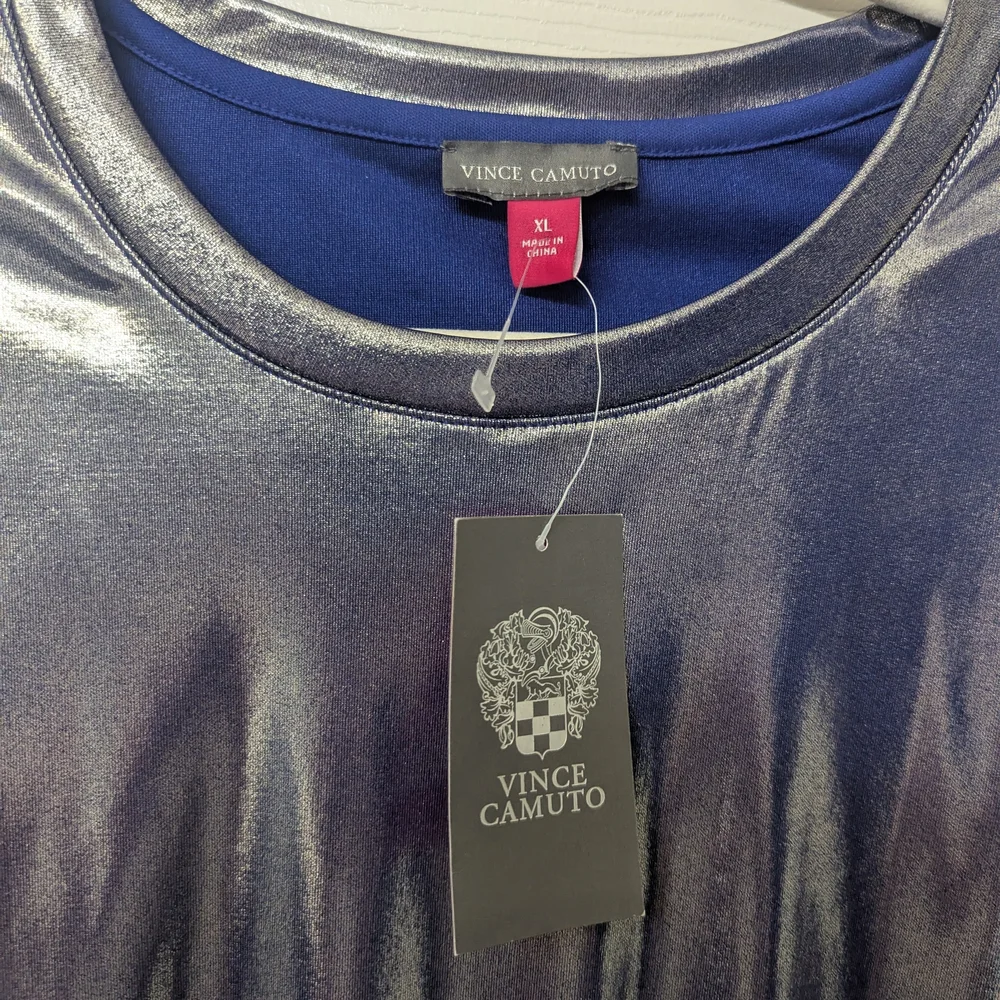 Metallic Silver Short Sleeve Women’s Top - Picture 5 of 5
